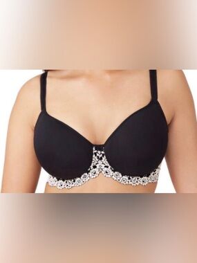 2/$20
”WACOAL”  BLACK BRA w/WHITE LACE DETAIL SIZE 38C